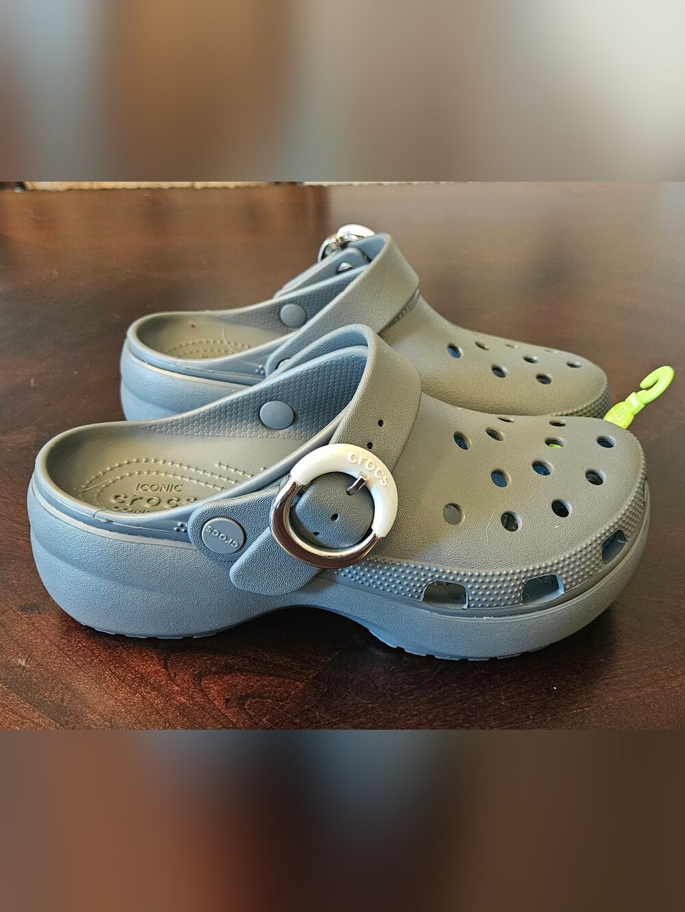 CROCS Gray Classic Clog Mule with Silver Buckle